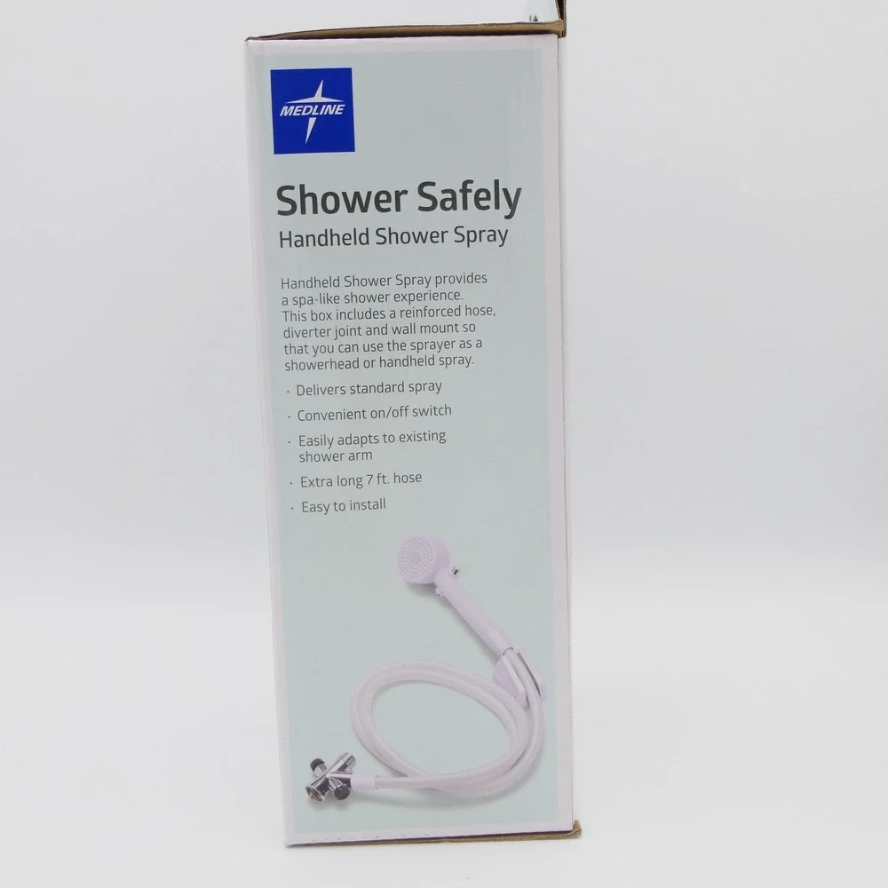 MedLine Shower Safely Handheld Shower Spray Extra Long 7 ft Hose White 1.8 GPM